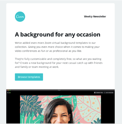 Canva email about their virtual backgrounds