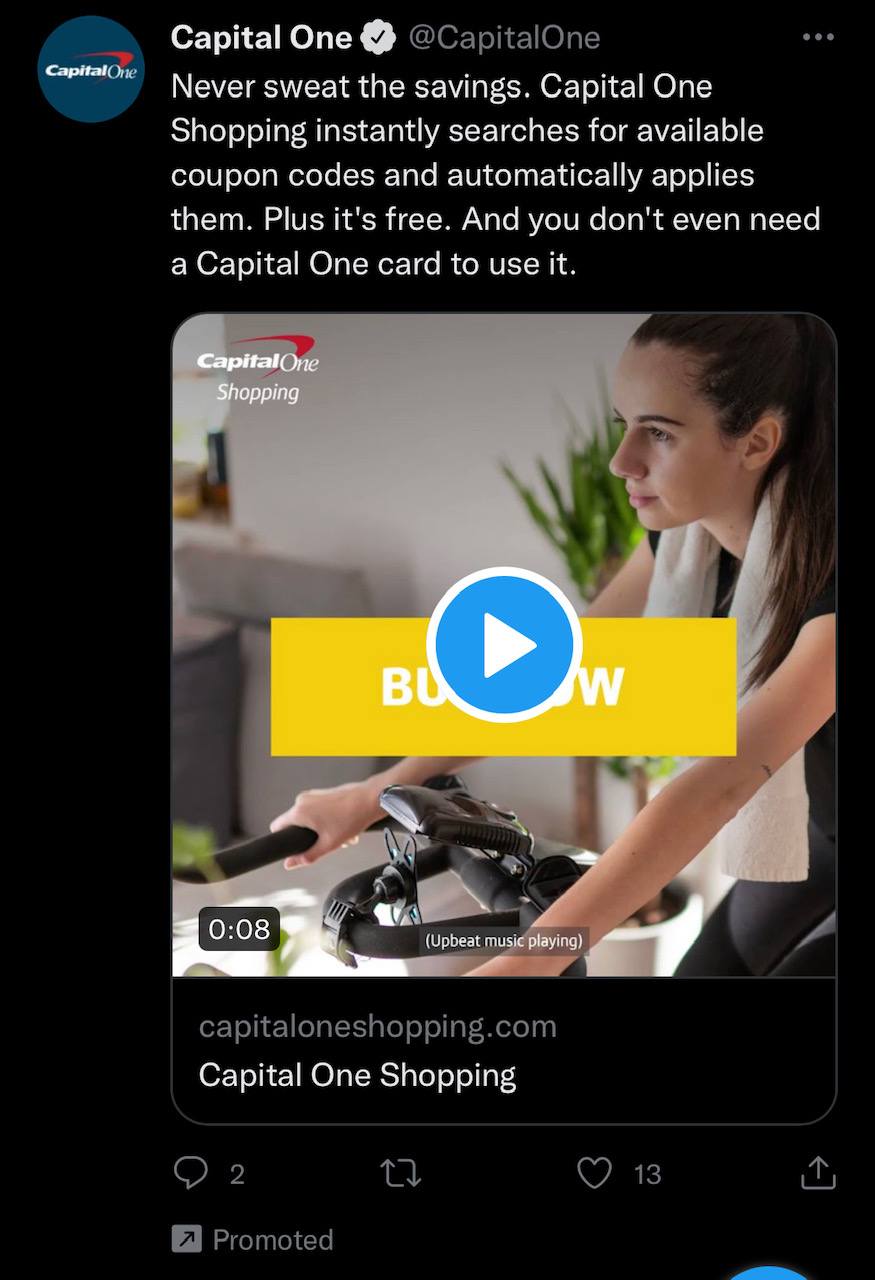 Capital One Twitter ad for their coupon service