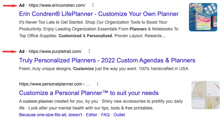 Top paid search results for custom planner