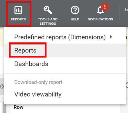 Drop down menu that shows where to access reports