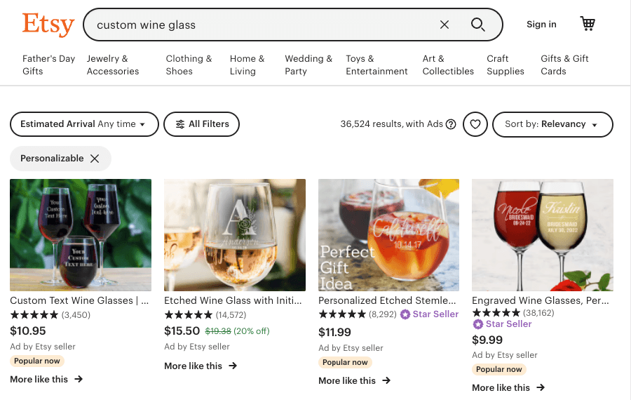 Etsy listings for custom wine glasses