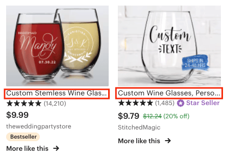 Product titles for custom wine glass listings