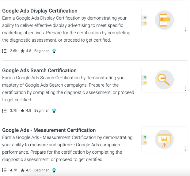 Google Ads certification course list