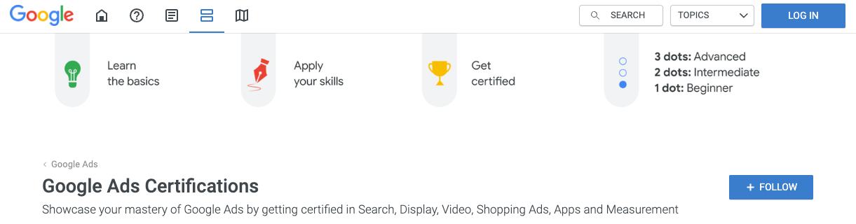 Google Ads certification homepage