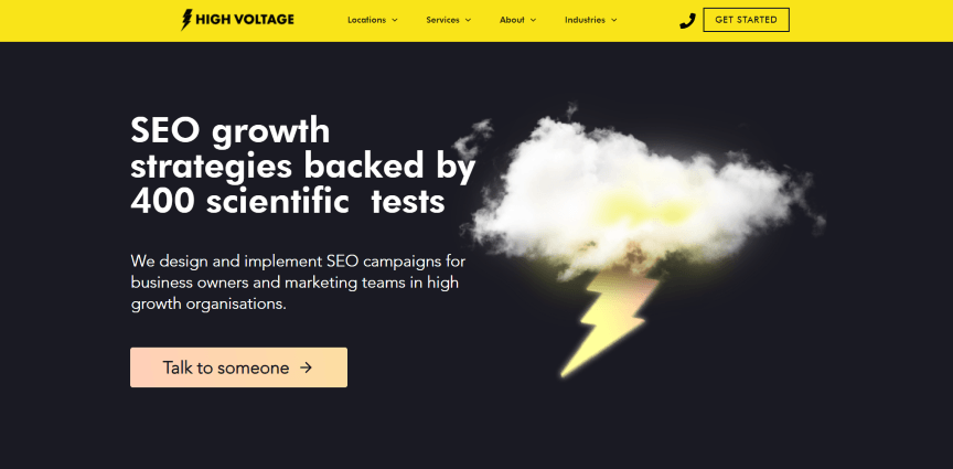 One of the best SEO companies: High Voltage SEO's homepage