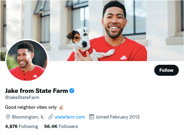 Jake from State Farm Twitter profile