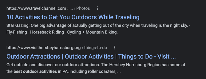 Search results about places to go