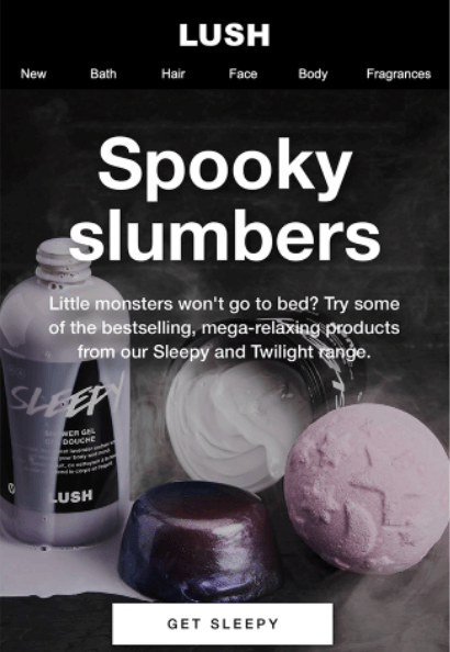 Email focused on Lush's spooky themed cosmetics