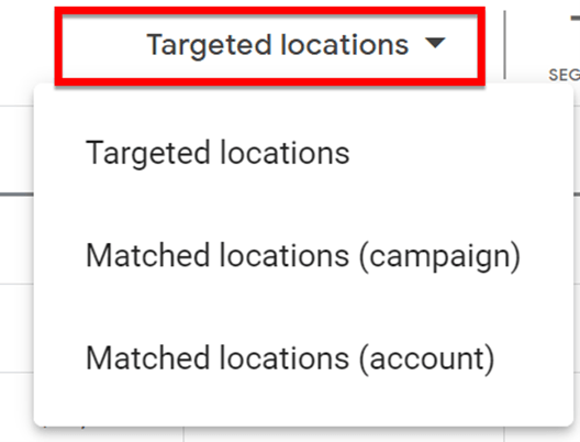 Drop-down menu with target location options