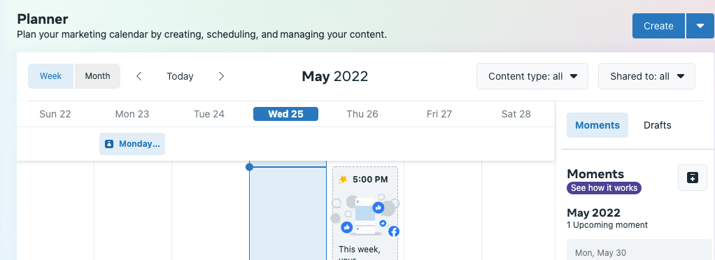 Calendar planner in Meta Business Suite