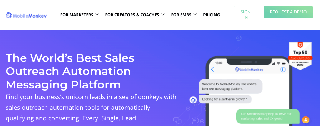 Mobile Monkey lead generation website
