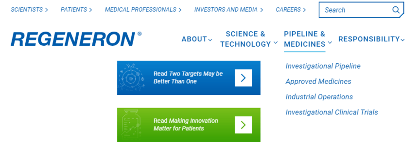 navigation web design for biotech companies