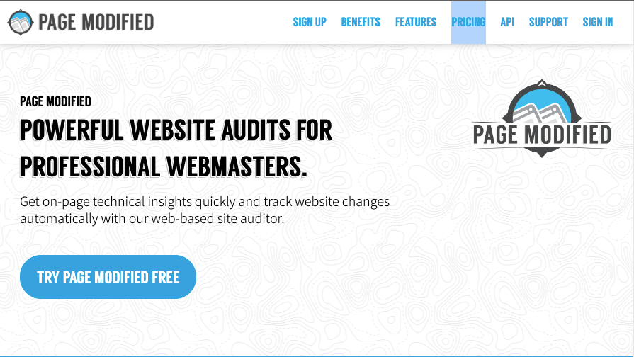 Homepage for Page Modified audit tool