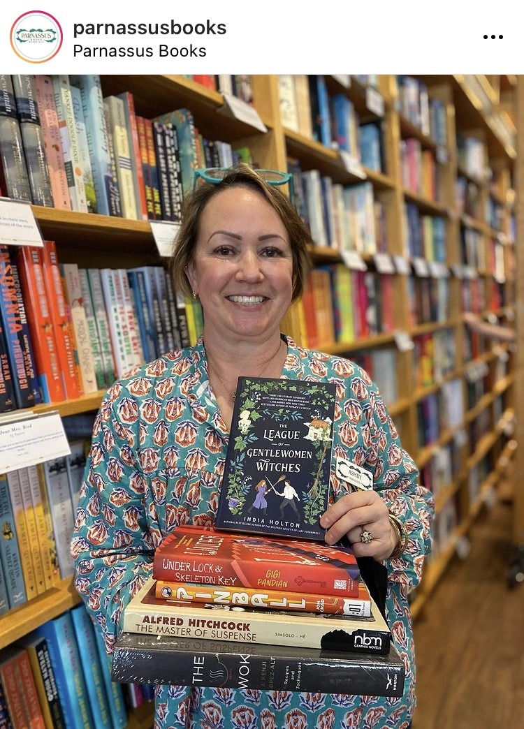 Parnassus Bookstore Instagram post featuring employee