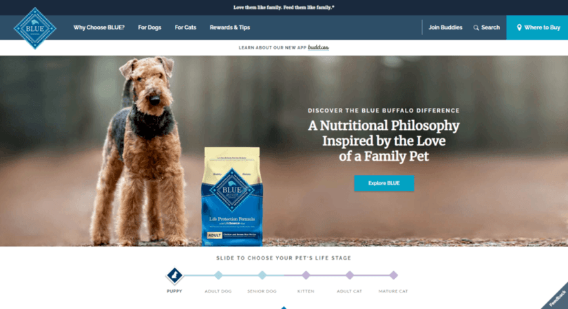 Pet product web design: BlueBuffalo