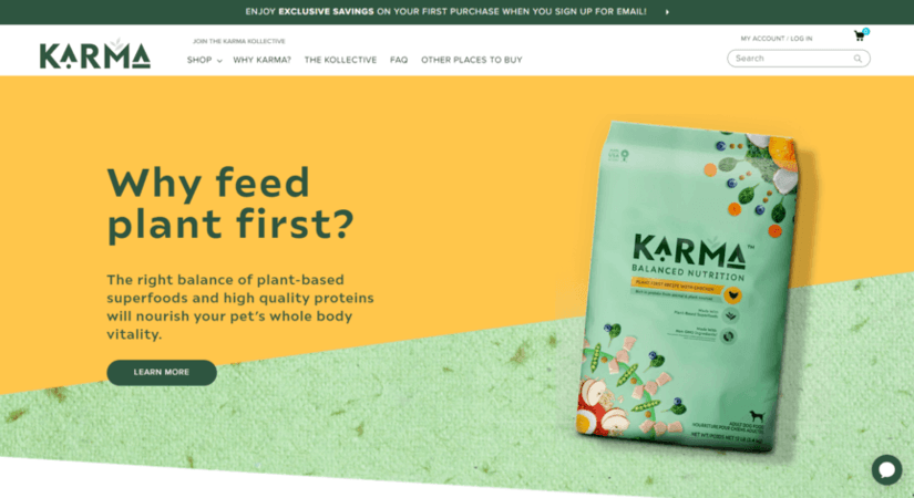 Pet product web design: Karma