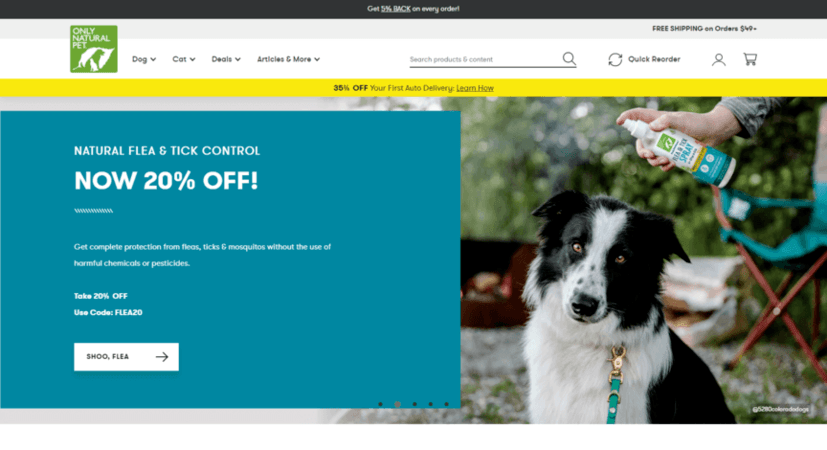 Pet product web design: Only Natural Pet