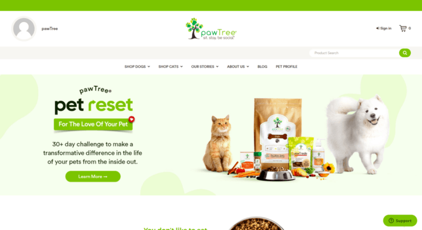 Pet product web design: pawTree