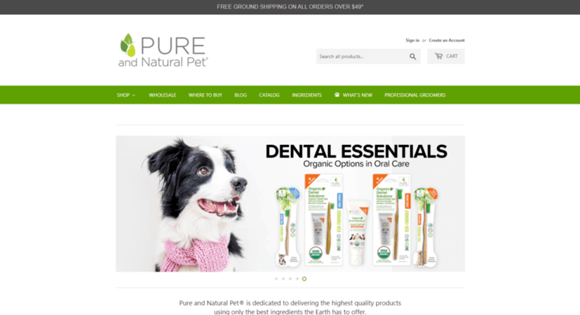 Pet product web design: Pure and Natural Pet