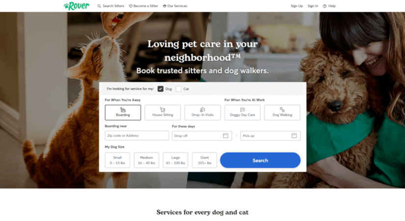 Pet product web design: Rover