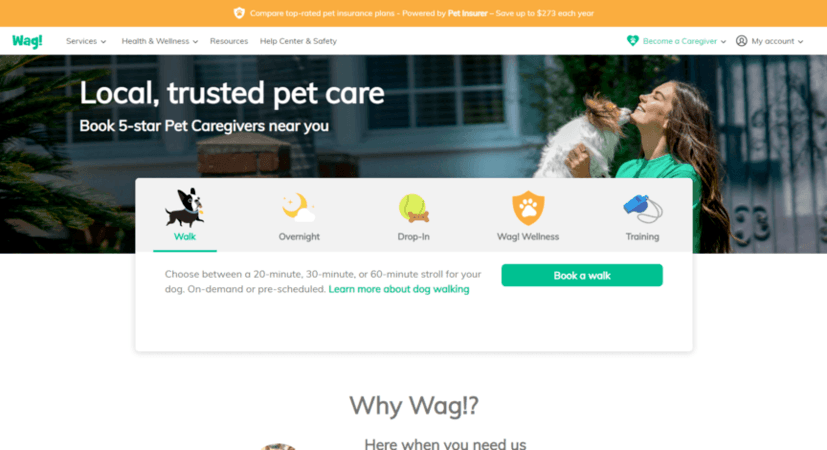 Pet product web design: Wag