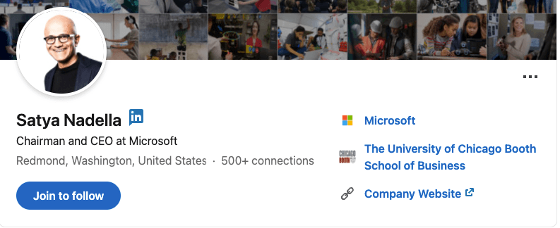 LinkedIn profile for Satya Nadella