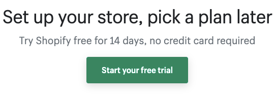 Shopify free trial button