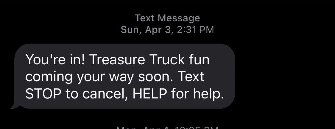 Treasure Truck showing people how to opt-out from their texts