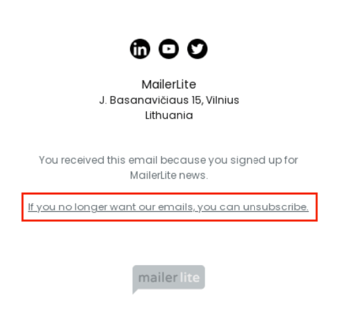 Unsubscribe option at the end of an email