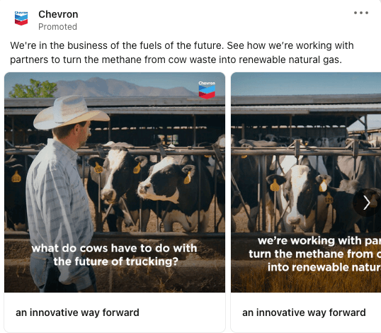 Chevron LinkedIn ad advertising their new gas initiative