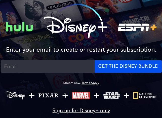 Disney+ bundle signup page