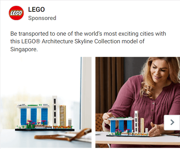 Lego ad featuring their new products on Facebook