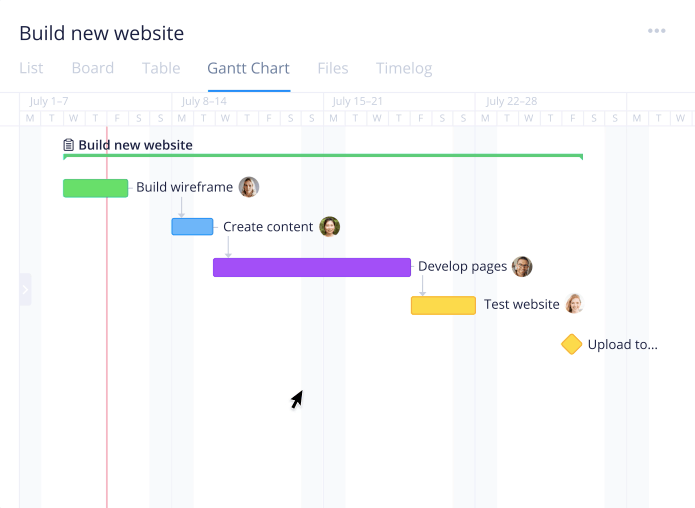 Gantt timeline for projects