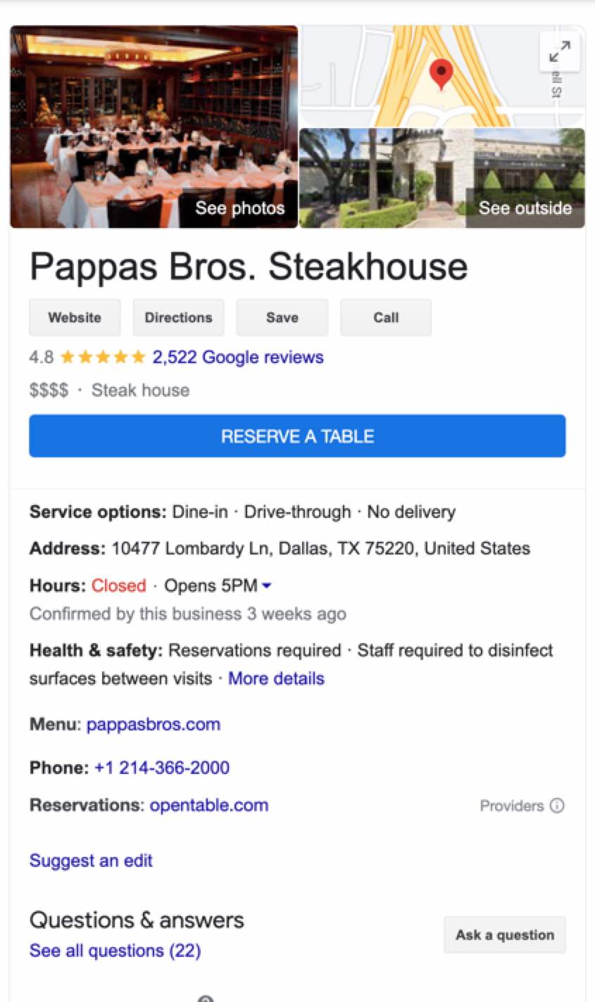 google business profile steakhouse