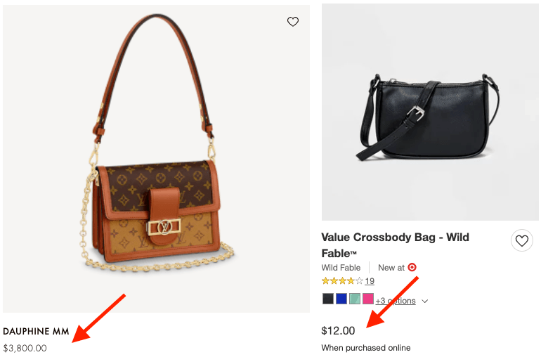 Louis Vuitton and Target handbag prices