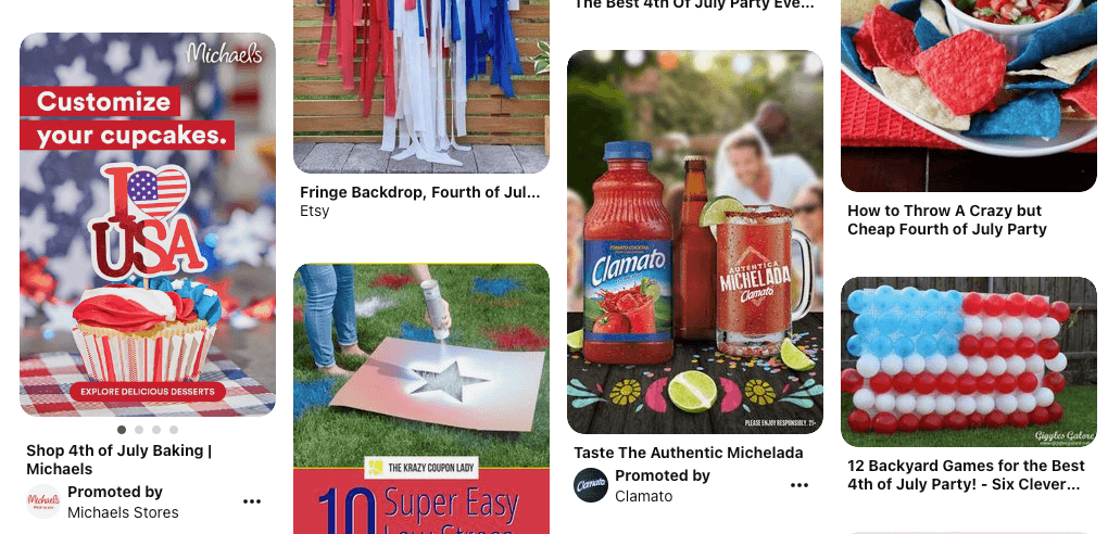 Pinterest feed with product images