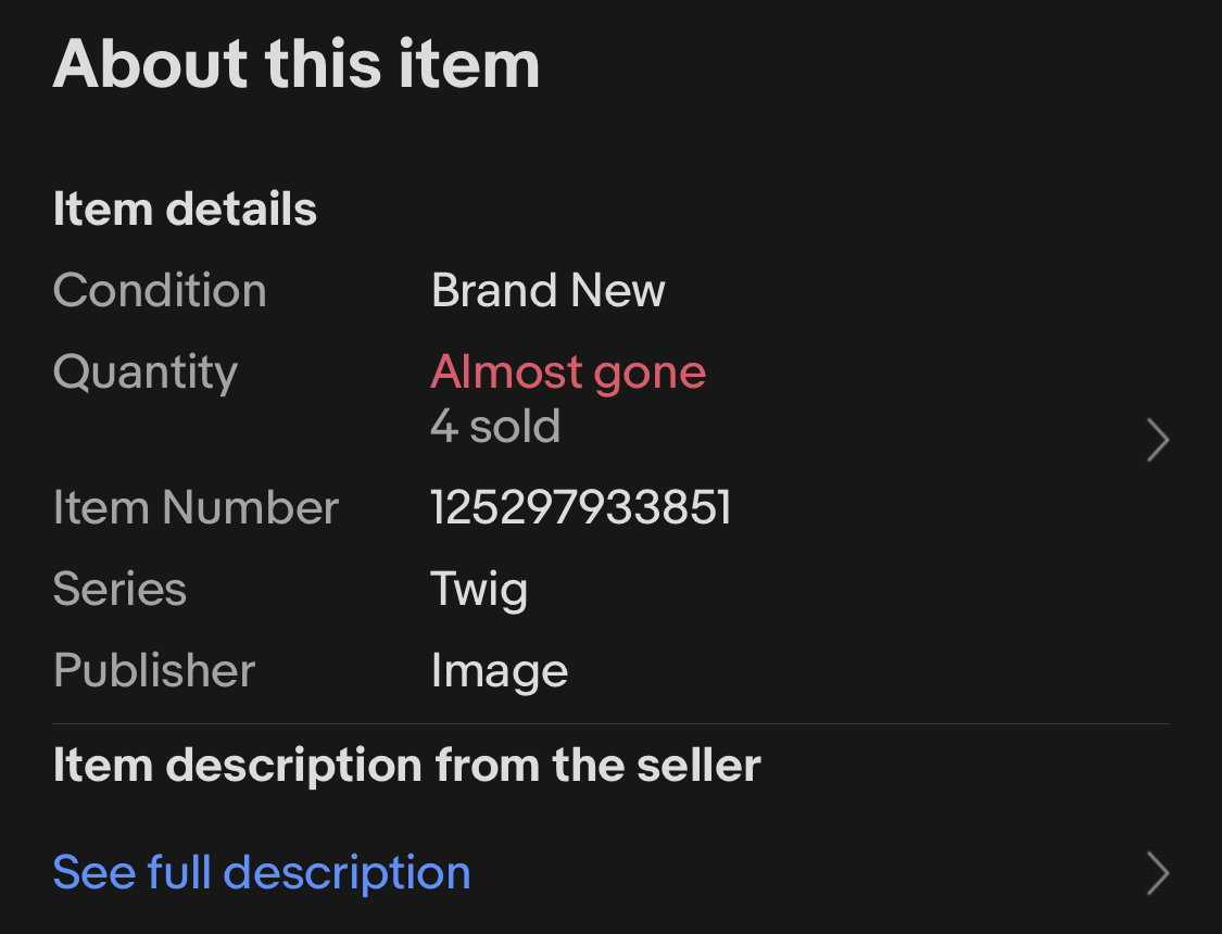 Product listing showing the quantity of a product left from a store