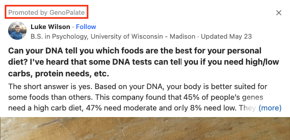 Quora ad about a product recommended by a doctor