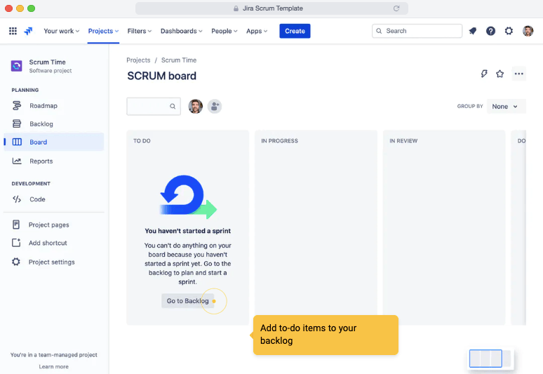 Scrum board for projects