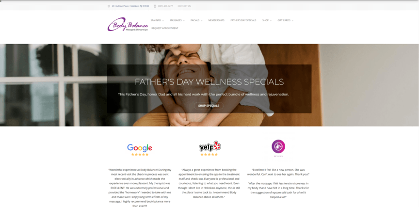 Spa web design: Body Balance