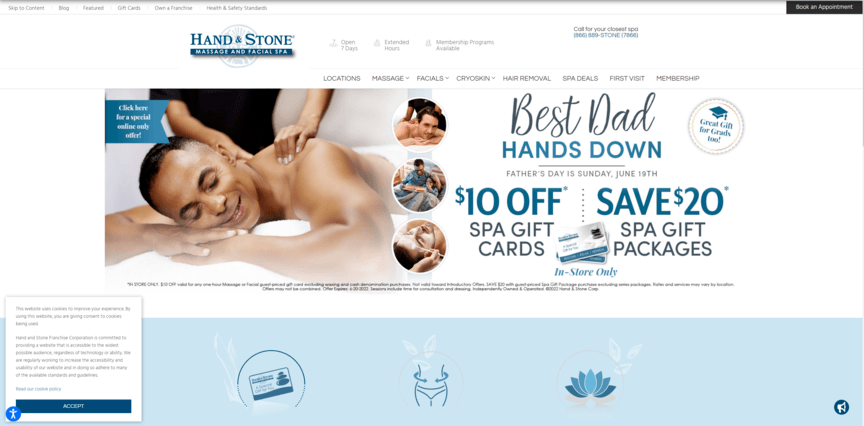 Spa web design: Hand and Stone