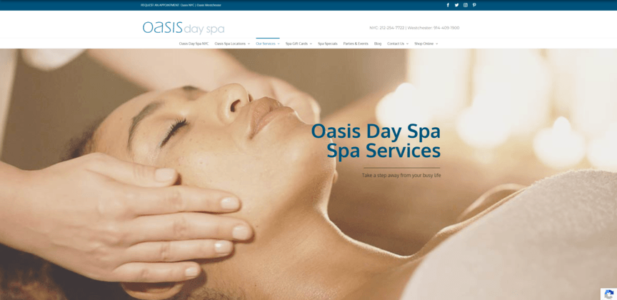 Spa web design: Oasis Day Spa