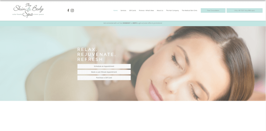 Spa web design: Skin Body Spa