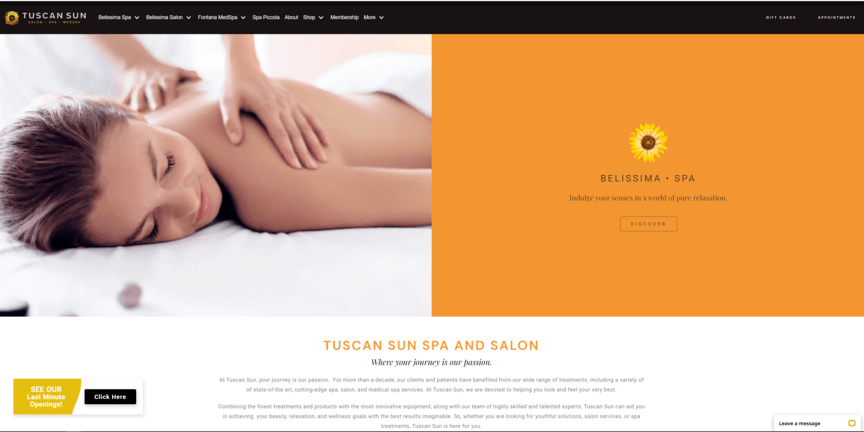 Spa web design: Tuscan Sun