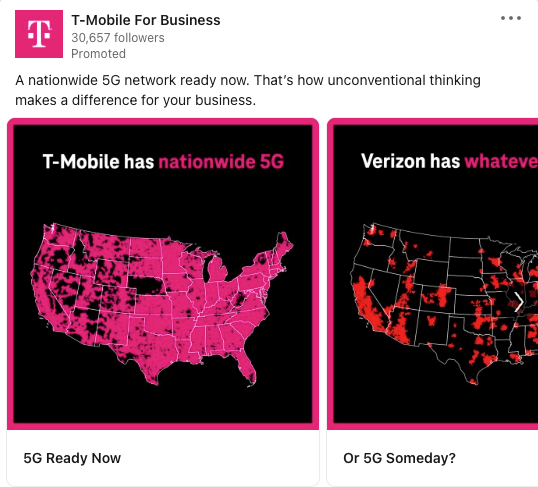 T-Mobile ad showing how their cell service is better than Verizon