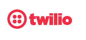 Twilio logo with red text and three red circle dots above the 'i'.