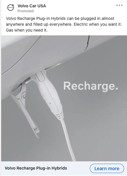 Volvo's LinkedIn ad showcasing their hybrid cars