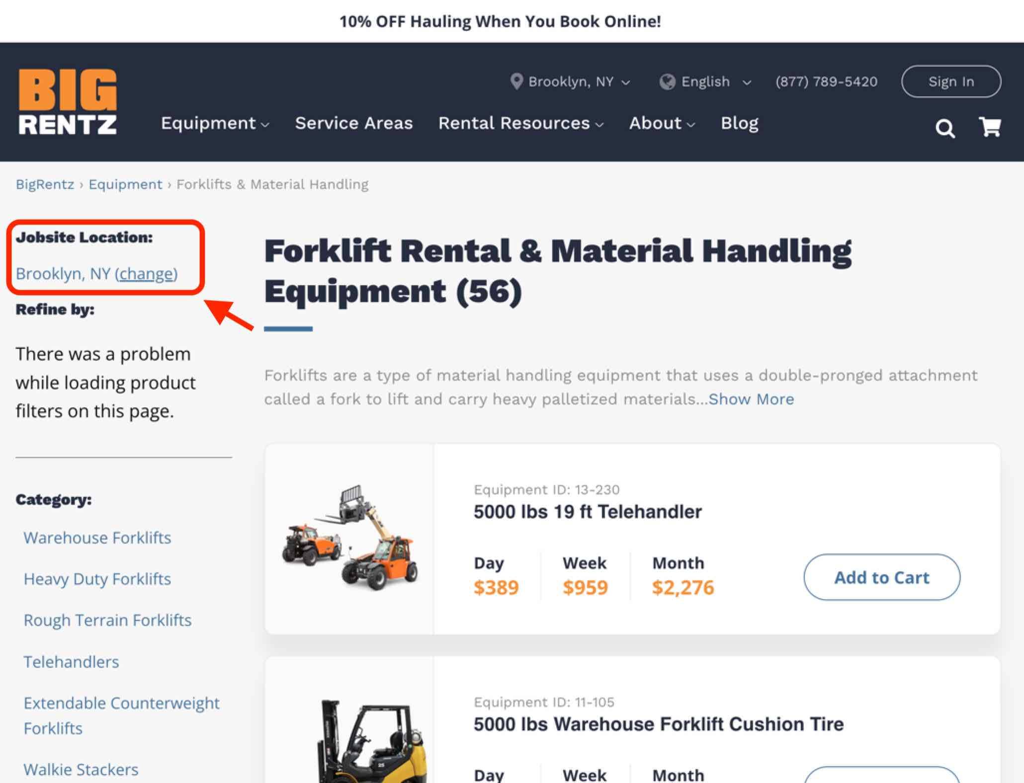 website personalization equipment rental