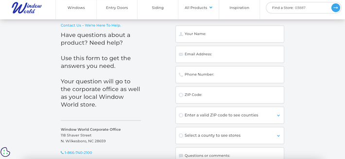 Window World's contact form