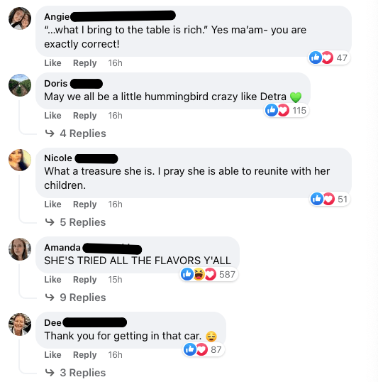 Women talking in the comments section on Facebook